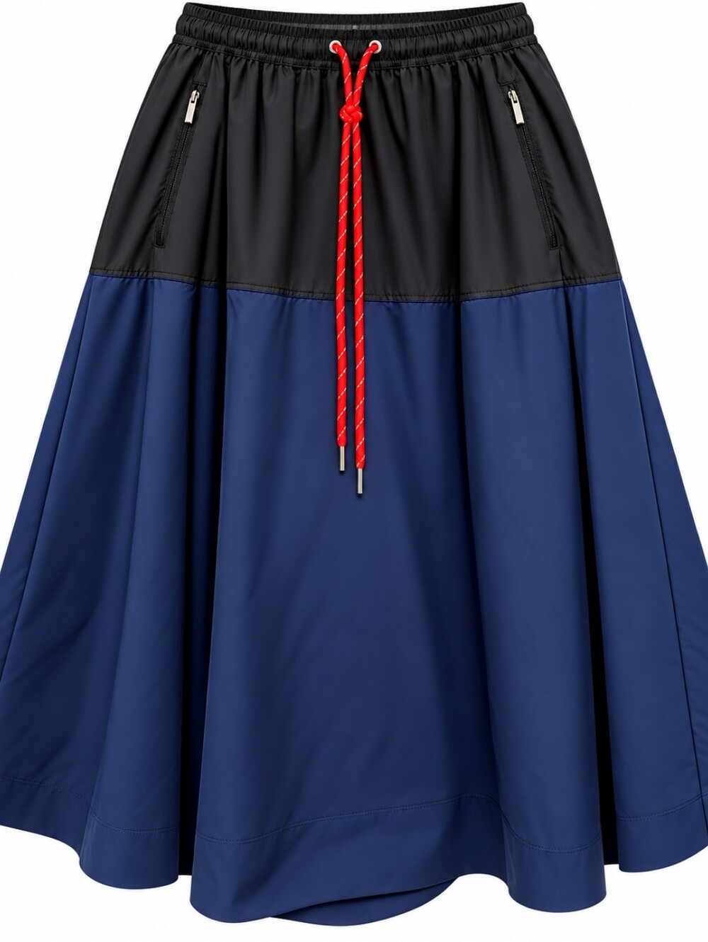 Navy and Black Midi Skirt with Red Drawcord